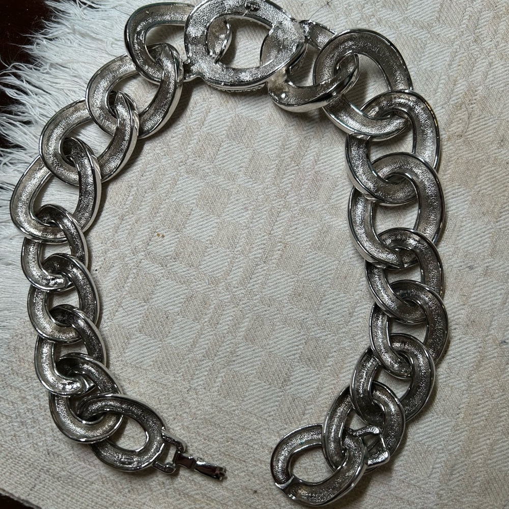 Vintage 1980’s costume Givenchy Silver Chain Necklace with pave Accent - Picture 2 of 3